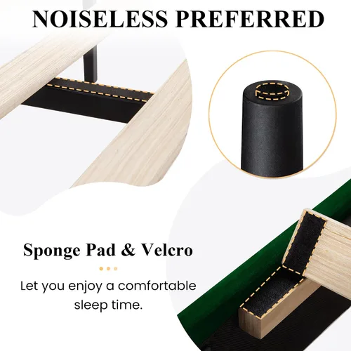 Miniatura 7 de SHA CERLIN - Base de cama tamaño Queen con cabecera acolchada tapizada en terciopelo y diseño acanalado vertical; plataforma de cama con soporte
