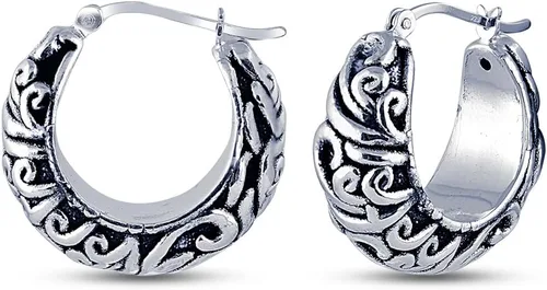 Miniatura 5 de Charmsy - Aretes de aro de plata de ley 925 Aretes de aro de filigrana para mujer Aretes de aro de malla calada Aretes de aro ligeros