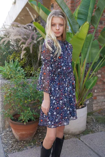 Miniatura 2 de Smukke - Vestido impreso floral de manga larga (con Opciones), talla 7-16 de EE. UU.