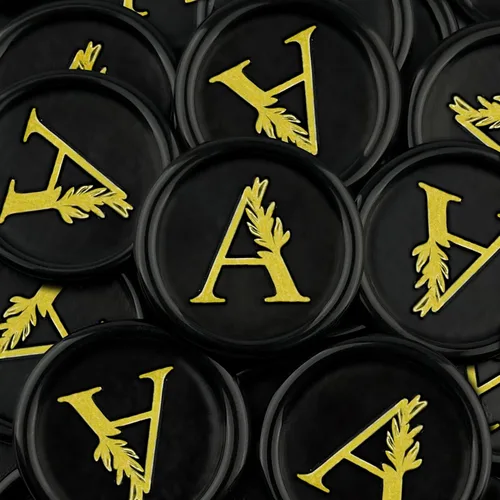 25 calcomanías de sello de cera doradas y negras hechas a mano con hojas botánicas vintage, calcomanías de cera para invitaciones de fiesta de boda,