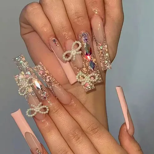 Miniatura 8 de Uñas postizas a presión tipo ataúd súper largas, 24 uñas postizas reutilizables de cobertura completa con pestañas adhesivas, uñas postizas