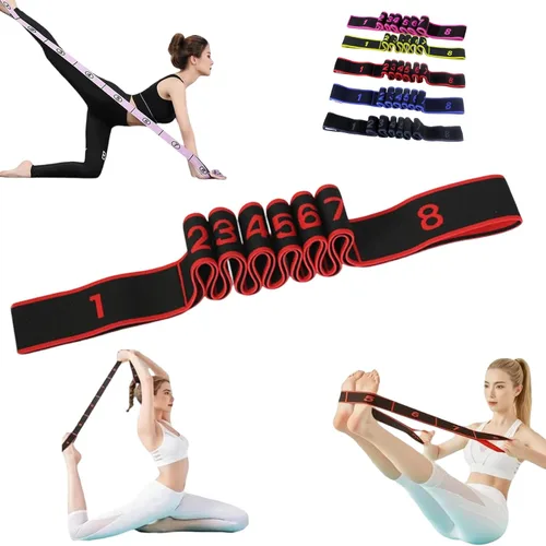 Banda de resistencia de fitness para estiramiento y yoga, ejercicio de tirador de moda, banda de resistencia numerada con asas para brazos, 8 bucles