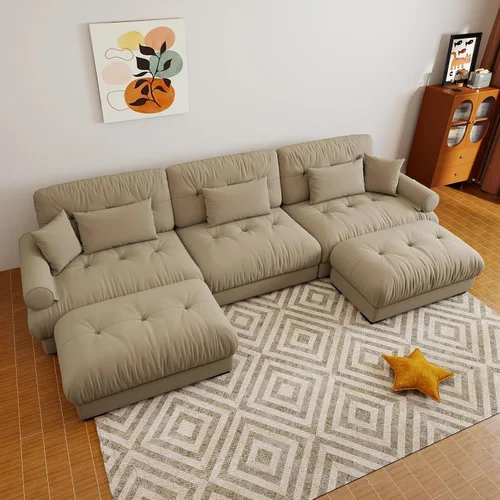 Miniatura 56 de Sofá modular de gran tamaño de 94 pulgadas, sofás seccionales grandes de color beige y blanco para sala de estar, juego de sofá de terciopelo, sofás