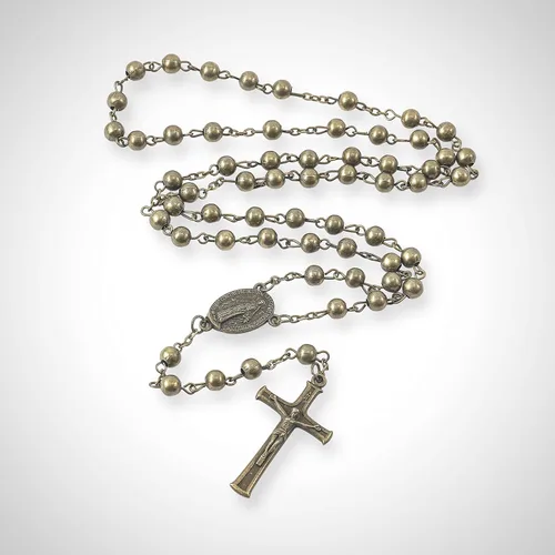 Miniatura 2 de Nazareth Store Collar con cuentas de rosario de bronce de la Segunda Guerra Mundial con diseño de combate, medalla milagrosa con crucifijo, Zinc, No