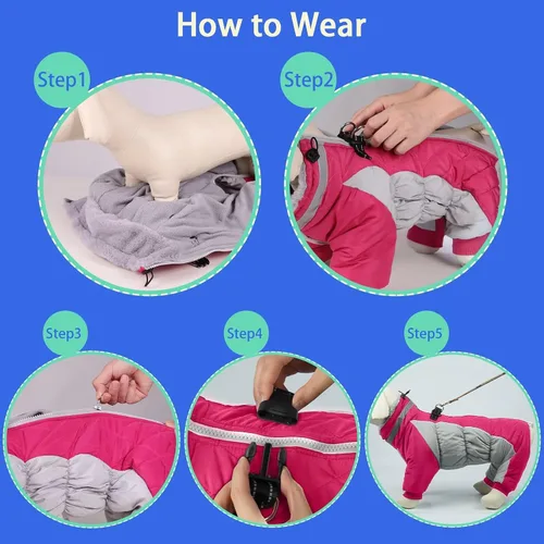 Miniatura 5 de MIGOHI Abrigo de cuerpo completo para perro - Abrigo de invierno reflectante para perros pequeños con arnés, chaqueta de cuello tortuga de forro