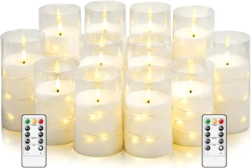 Miniatura 14 de kakoya Velas LED sin llama con temporizador de 5 piezas, velas parpadeantes sin llama para ambiente romántico y decoración del hogar, carcasa dorado
