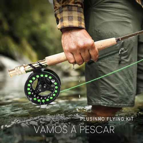 Miniatura 6 de PLUSINNO Combo de caña de pescar con mosca y carrete, 4 piezas de caña de mosca de grafito ultra portátil ligera 5/6, paquete completo de inicio