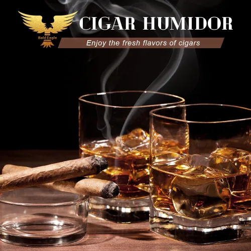 Miniatura 9 de Bald Eagle Humidor de puros, caja superior de vidrio con higrómetro humidificador, caja de madera de cedro de escritorio hecha a mano con capacidad