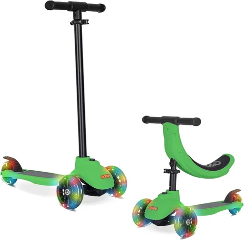 Miniatura 10 de KRIDDO - Patinete 3 en 1 para niños de 1 a 5 años, patinete plegable con 3 ruedas iluminadas, tabla ancha, altura ajustable, manillar para aprender