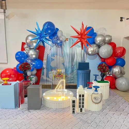 Miniatura 6 de Kit de Guirnalda de Arco de Globos Rojo Azul Plateado, Globos de Látex Rojo Azul Real Globos de Papel de Aluminio 4D con Estrella de Explosión