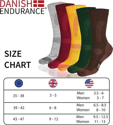 Miniatura 9 de DANISH ENDURANCE Calcetines de senderismo, calcetines de lana merino antiampollas, calcetines acolchados que absorben la humedad para hombres