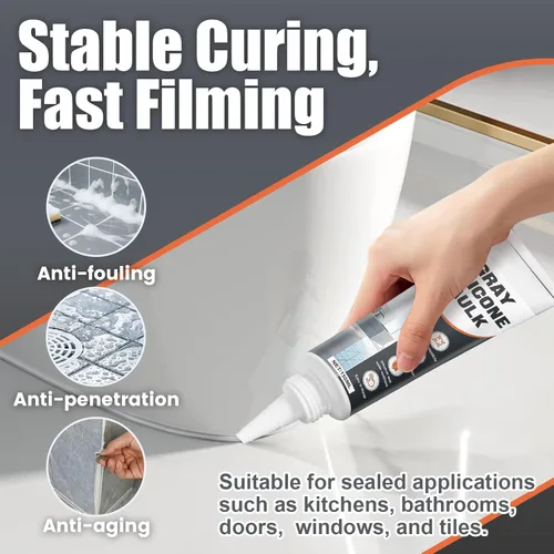Miniatura 5 de JAOJAO Calafateo de silicona gris, sellador de calafateo impermeable con raspador y calcomanía, curado rápido para baño, cocina, ventanas y uso