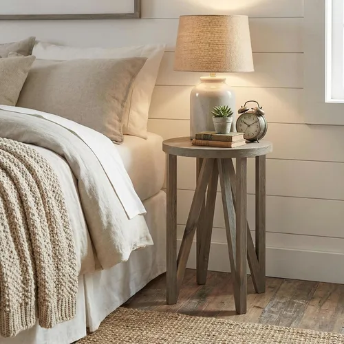 Miniatura 8 de Cortesi Home Tobin - Mesa decorativa en madera maciza con acabado cepillado de alambre gris de granja, pequeña redonda de 15 pulgadas