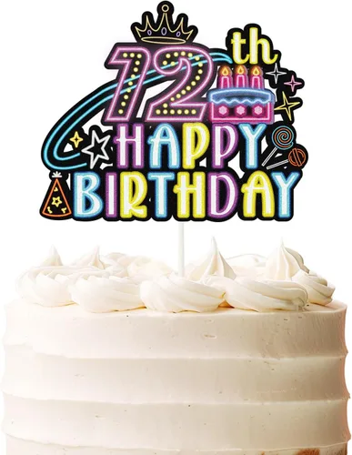 Decoración para tartas de cumpleaños número 12 de neón brillante, deja que brille para tartas de 12 años, coloridas decoraciones brillantes para