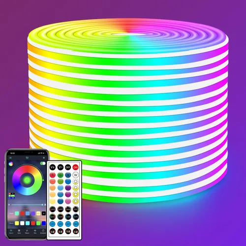 Miniatura 8 de Tira de luces LED de neón, tira de luces LED alimentada por USB de 6.6 pies, luz de cuerda RGB de cambio de color de 5V con sincronización de música
