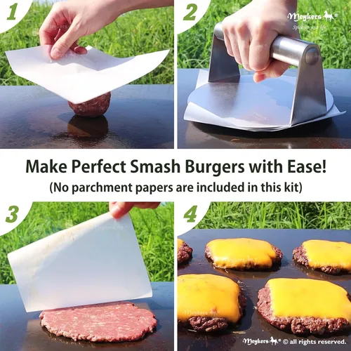Miniatura 3 de Meykers Smash - Prensa de hamburguesas de 6.3 pulgadas para sartén para parrilla Prensadora plana de aumento de peso de acero inoxidable 304