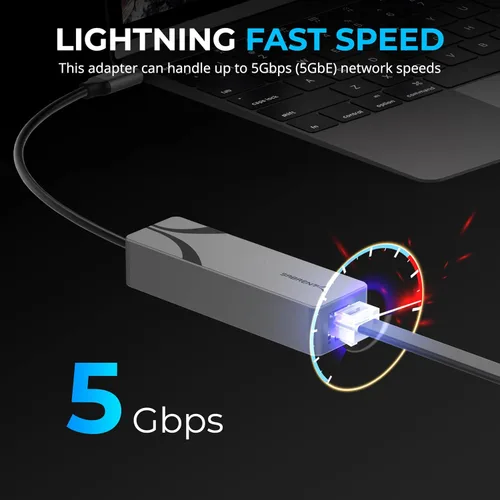 Miniatura 2 de SABRENT Adaptador Ethernet USB-C a 5G – Optimizado de 5GbE, requiere USB 3.1 Gen 1+, compatibilidad clara, cuerpo de aluminio, Plug-and-Play
