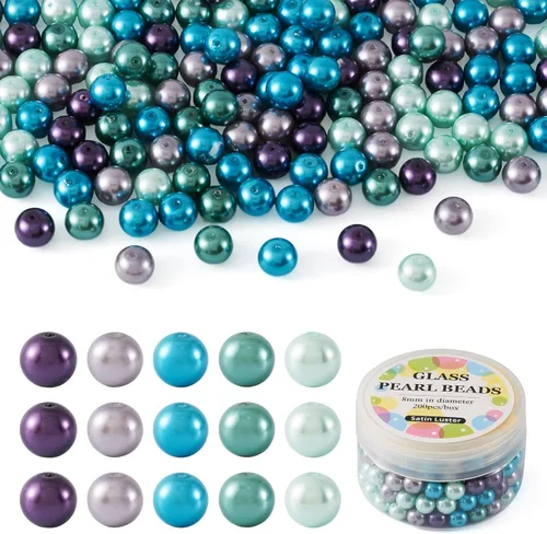 Pandahall - Cuentas de perlas de cristal ambientales con brillo satinado de 0.315 in para hacer manualidades de joyería y manualidades, alrededor de