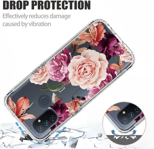 Miniatura 7 de Funda para OnePlus Nord N100 BE2013 con protector de pantalla de vidrio templado, lindo patrón floral transparente de cuerpo completo protector