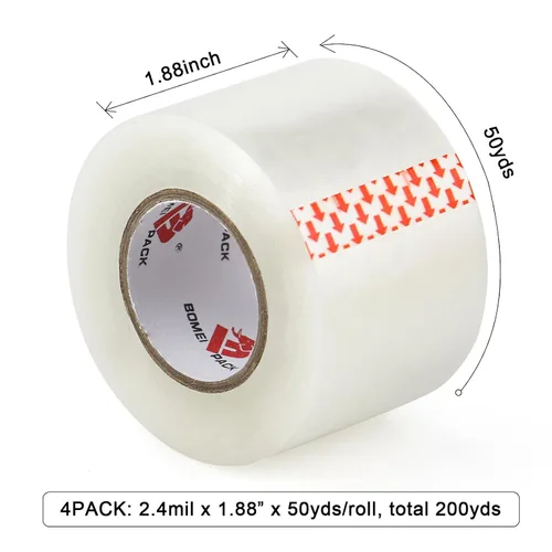 Miniatura 3 de BOMEI PACK Recambios de cinta de embalaje resistente y silenciosa, 4 rollos de 1.88 pulgadas x 50 yardas, para envío, correo, mudanza
