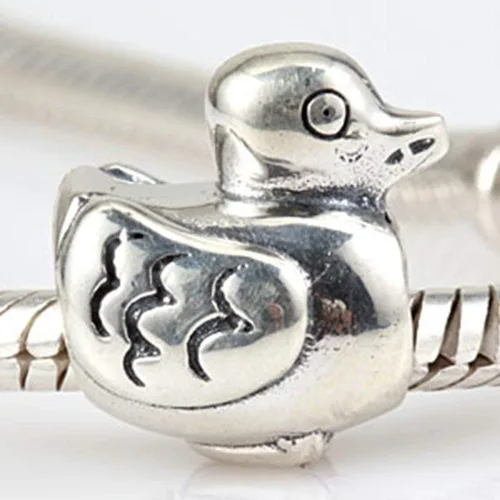 Miniatura 2 de Abalorio de pato de plata de ley 925 con diseño de animal para pulsera (C)