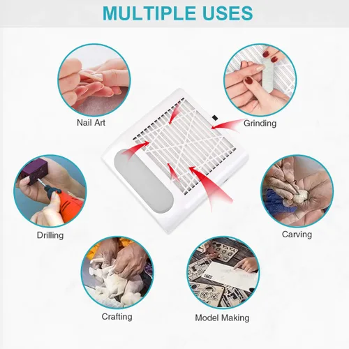 Miniatura 7 de Colector de polvo de uñas (no requiere bolsa), potente colector de polvo al vacío de uñas de 80 W con 2 filtros, extractor de polvo de bajo ruido