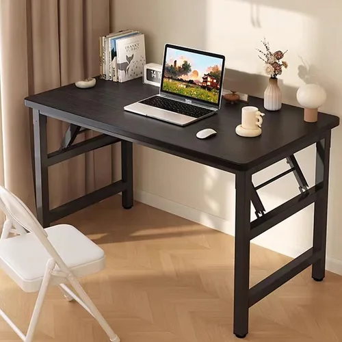 Miniatura 12 de Mesa plegable de 31.5 pulgadas, escritorios plegables cuadrados para espacios pequeños, escritorio plegable pequeño sin montaje, negro.