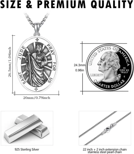 Miniatura 430 de Collar de plata de ley 925 con medalla de San Patrón, colgante de protección católica, amuleto, joyería religiosa para hombres y mujeres