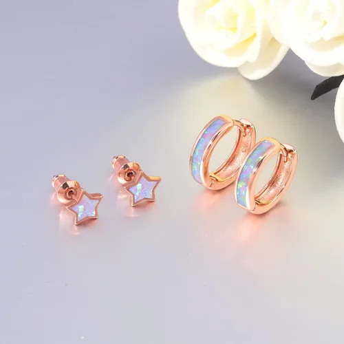 Miniatura 224 de CiNily Aretes Huggie de ópalo con bisagras, chapados en oro, hipoalergénicos, pequeños aretes de aro para mujeres, adolescentes, niñas, hombres