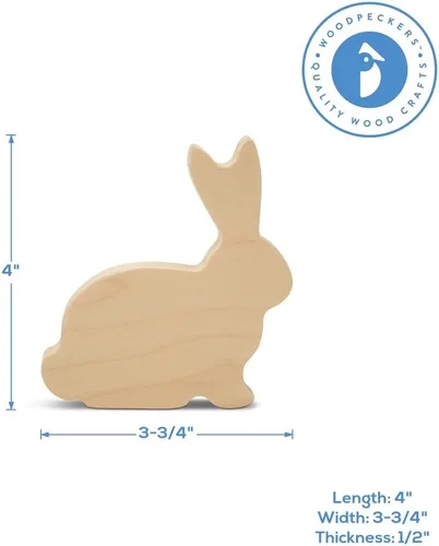 Miniatura 6 de Woodpeckers - Conejo de madera grueso de 4 pulgadas, paquete de 3 recortes de conejo de madera sin terminar para manualidades, decoración de bandeja