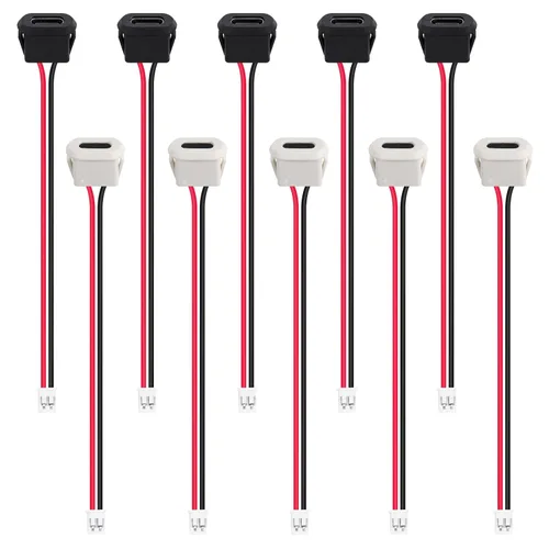Miniatura 24 de 8pcs Bare Board Type-C Female Chassis Waterproof 2P Solder Wire Type USB C Pigtail Cable Extension Power Cable USB-C Plug to 2 Pin Bare Wire Open
