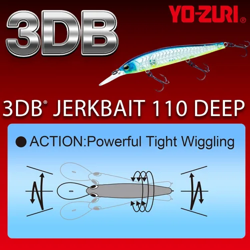 Miniatura 3 de YO-ZURI 3DB Jerkbait Deep 4.331 in Suspend Type Bass Señuelo Sábalo de purpurina perla mate