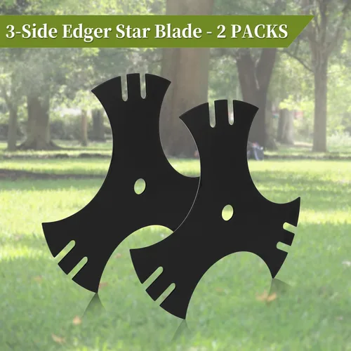Miniatura 2 de Paquete de 2 cuchillas de bordeadora 781-0748-0637 para Craftsman Edger, 781-0748 de 9 pulgadas, hoja de estrella de 3 lados, orificio central