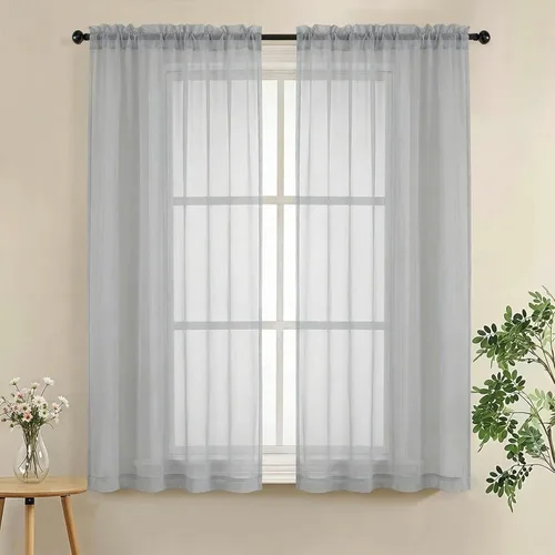 Miniatura 91 de LIVEKID Cortinas traslúcidas negras de cocina de 36 pulgadas de largo, cortinas cortas filtrantes de luz, 2 paneles de gasa aireada, texturizadas