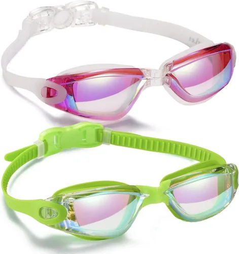 Miniatura 7 de Gafas de natación, paquete de 2 gafas de natación para adultos, hombres, mujeres, jóvenes, niños Morado/Gris (espejo).