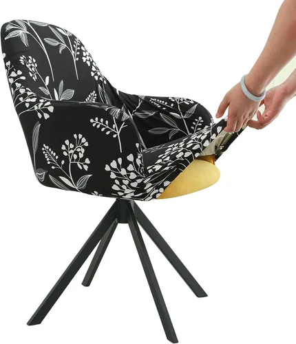 Miniatura 11 de Iauddy Funda de Silla Giratoria de Acento para Comedor para Oficina, Funda Elástica para Silla de Escritorio de Oficina de Respaldo Medio Protector