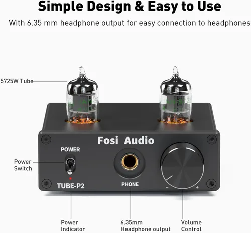 Miniatura 2 de Fosi Audio Amplificador de auriculares P2 Tubo de vacío Amplificador de auriculares Mini Hi-Fi Audio estéreo con protección de salida de ruido