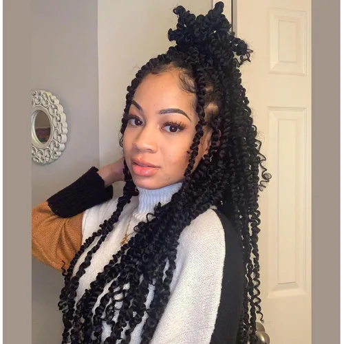 Miniatura 48 de 8 paquetes de extensiones de cabello sintético pretrenzado y prerrizado de ganchillo de 14 pulgadas, con rizos de pasión, para mujeres negras