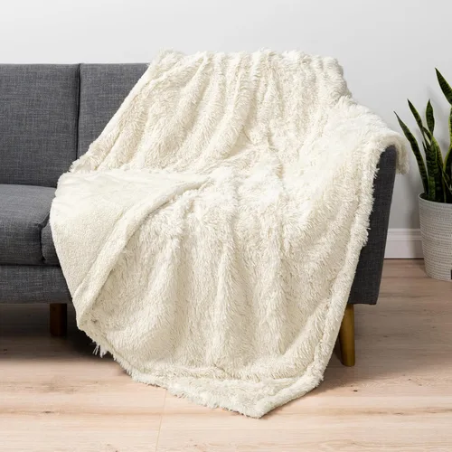 PAVILIA Manta mullida beige crema para sofá, afelpada y cálida, súper suave y gruesa de piel sintética y sherpa, 50 x 60 pulgadas