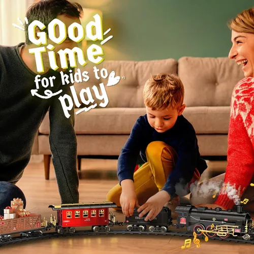 Miniatura 5 de Set de trenes Hot Bee - Juguetes de trenes de aleación para niños con vagón brillante y silencioso, tren de juguete con humo, luces y sonido, tren