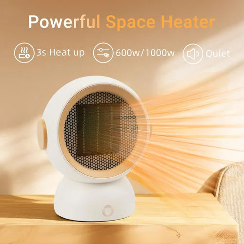 Miniatura 2 de Calentador de espacio, calentadores eléctricos portátiles para habitación pequeña, para uso en interiores, dos velocidades, 1200 W, mini Blanco