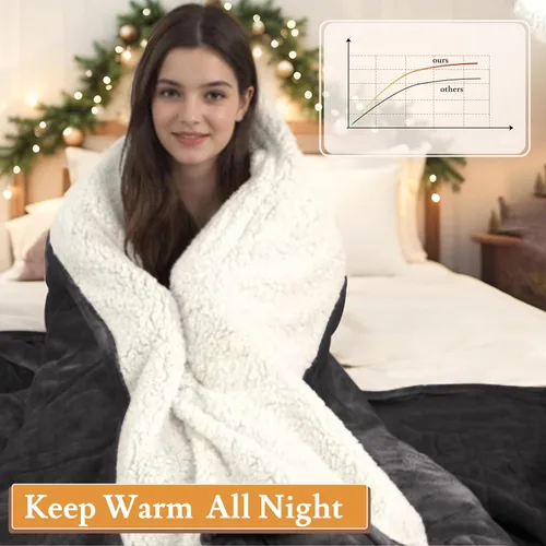 Miniatura 3 de Manta Eléctrica Térmica de Franela y Sherpa 50"x60" Tamaño Throw - 4 Niveles de Calor, Apagado Automático 10H, Calentamiento Rápido, Acogedora