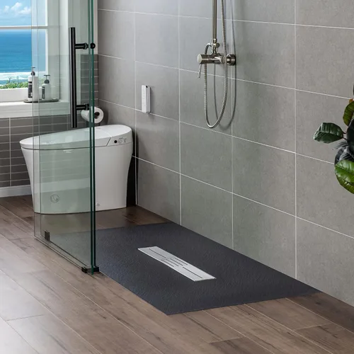 Miniatura 20 de Woodbridge Base de ducha negra de drenaje con extremo de umbral cero, perfil bajo, 47.25 pulgadas de largo x 31.5 W, accesible para silla de ruedas