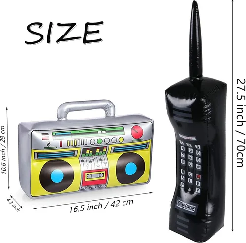 Miniatura 2 de 3 piezas inflables de teléfono móvil accesorios de radio inflable Boombox para decoraciones de fiesta de los años 80 y 90 suministros de fiesta