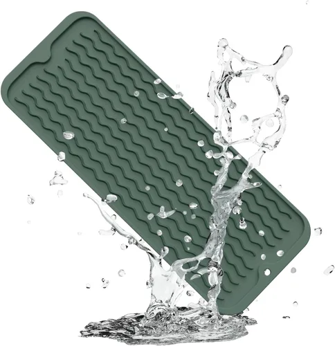 Miniatura 70 de ZLR 2 bandejas de silicona para fregadero (6 x 12 pulgadas/6.024 x 12.008 in) - Soporte estrecho para esponja para encimera de cocina - Tapete Negro