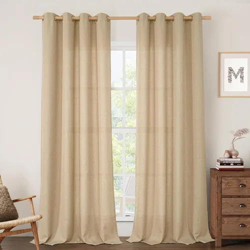Miniatura 33 de LAMIT Cortinas de Lino Blancas Semitransparentes para Dormitorio, Paneles Filtrantes de Luz, Cortinas de Lino con Ojales de Protección de Privacidad