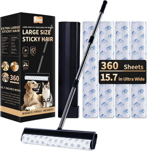 Rodillos grandes de pelusa para alfombras, rodillos extra adhesivos de 15.74 pulgadas para suelo con 4 asas extensibles, trapeador adhesivo de mango