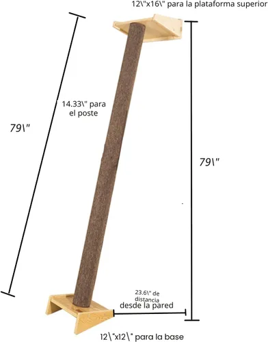Miniatura 6 de SHENGOCASE Árbol Rascador Moderno de 78.7" de Alto Inclinado Torre Poste Rascador Pilar con Percha Cama, Poste de Escalada para Pared y Ventana