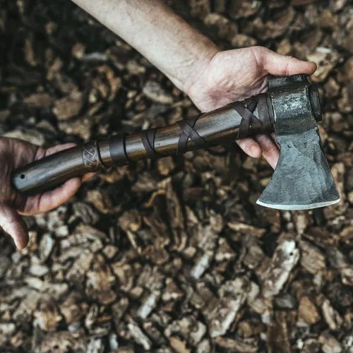 Miniatura 2 de Norse Tradesman Hacha de lanzamiento vikingo de 14 pulgadas, hacha nórdica totalmente afilada, cabeza de hacha de acero al carbono con punto de cruz