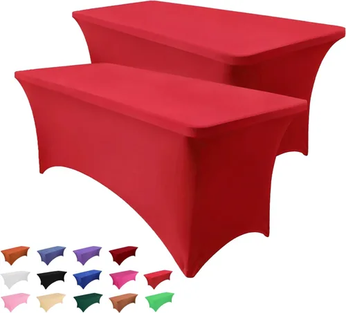 Miniatura 16 de Heochy - 2 piezas de mantel de 4 pies para mesa rectangular - Mantel rectangular elástico de spandex negro para cumpleaños, cóctel, boda, fiesta